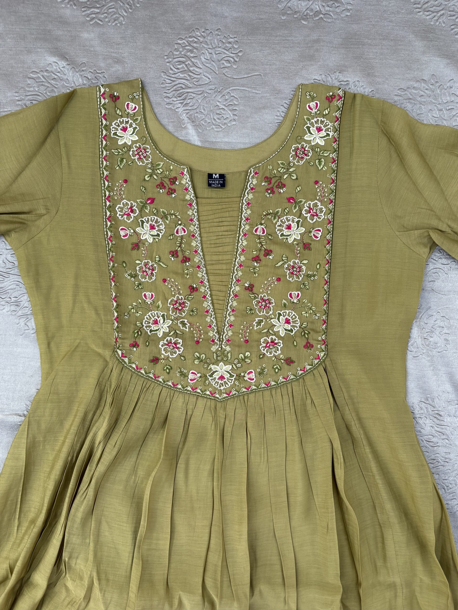 Olive Green Embroidered Kurta Set with Trouser & Dupatta - Image 2