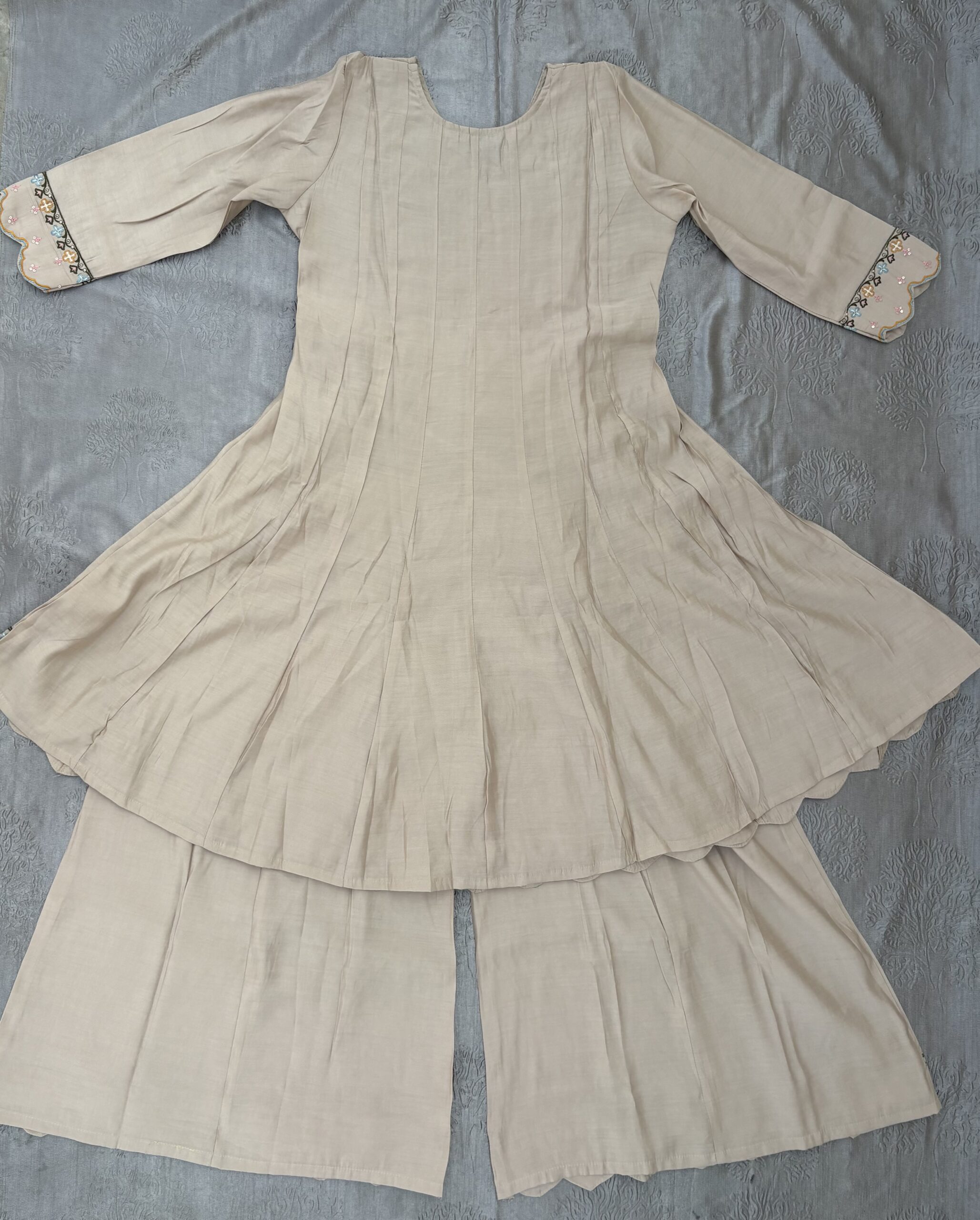 Beige Floral Printed Sharara with Printed Dupatta - Image 3