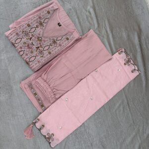 Blush Pink Embroidered Kurta Set for Women with Dupatta