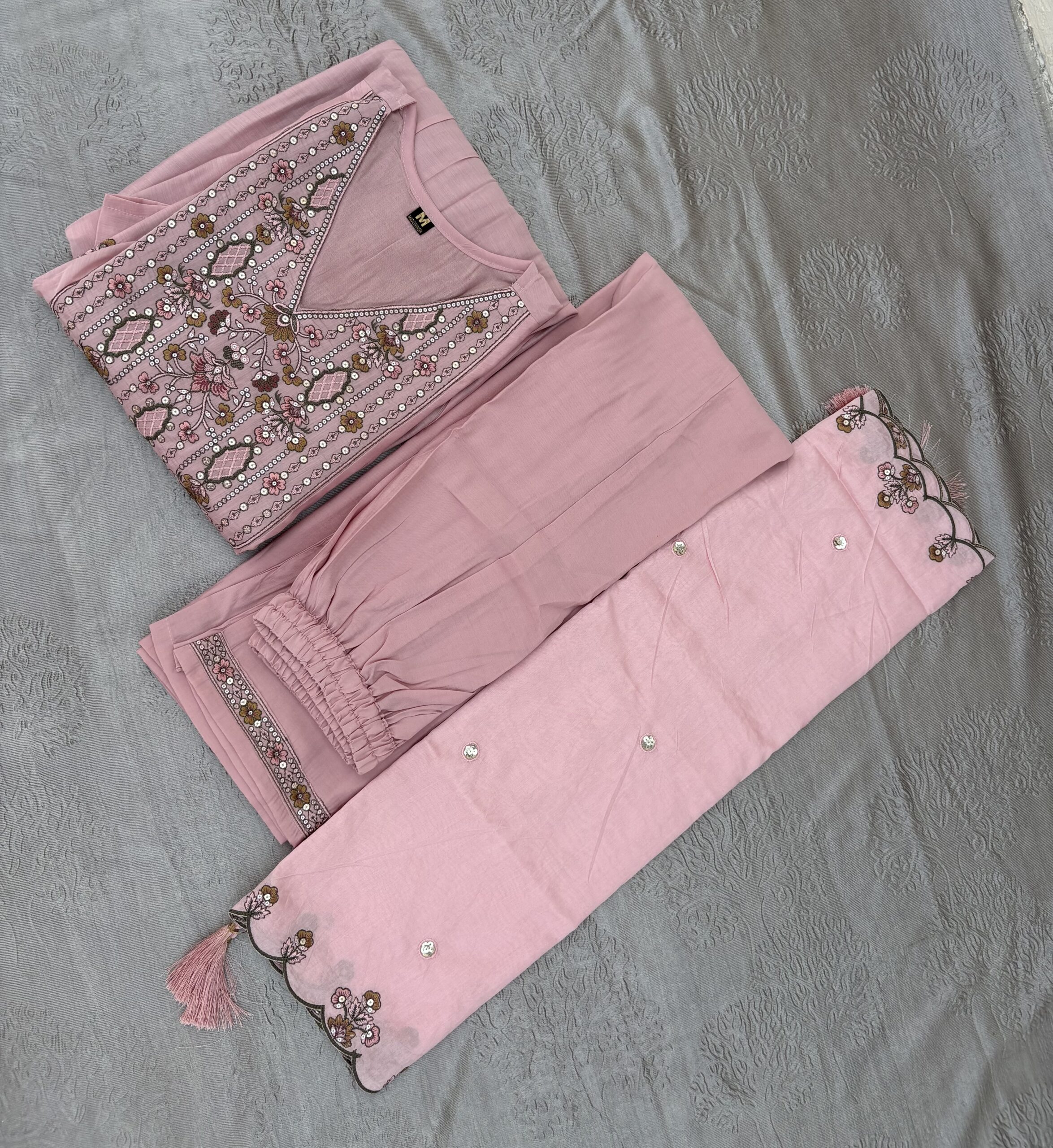 Blush Pink Embroidered Kurta Set for Women with Dupatta
