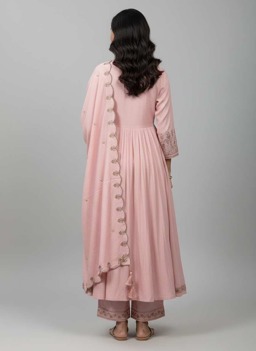 Blush Pink Embroidered Kurta Set for Women with Dupatta - Image 5