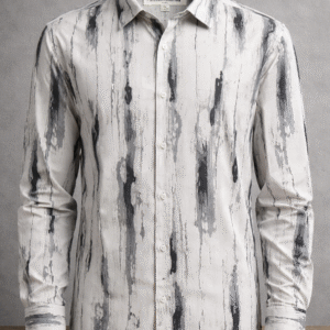 Beige & Black Abstract Printed Cotton Shirt