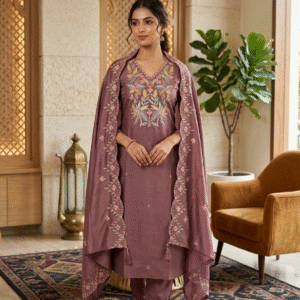 Mauve Embroidered 3-Piece Suit Set